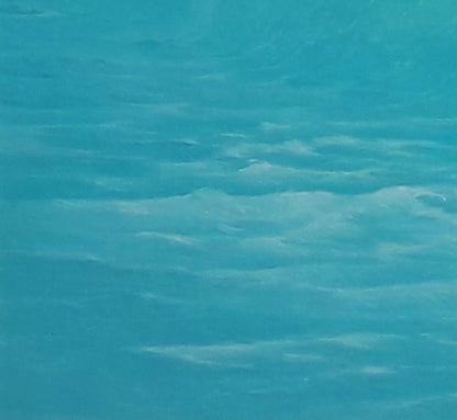 Serene turquoise sea waves with wispy clouds oil painting by Vasily Korkishko