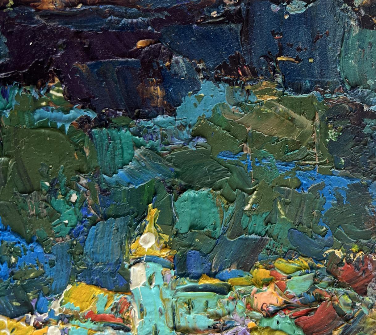 Oil painting The moonlit night illuminates by Oksana Ivanyuk with impasto blues, greens, yellows