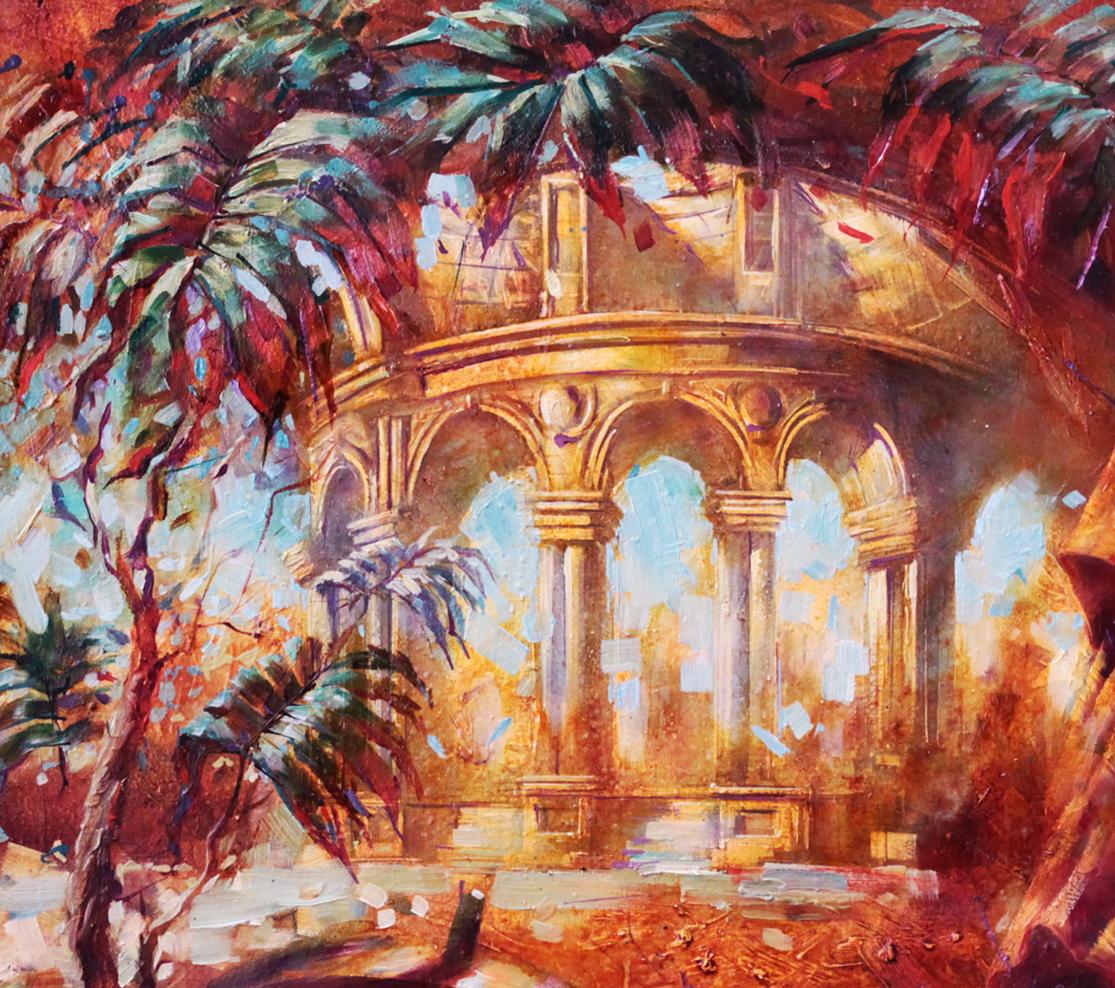 Oil painting Red morning by Alexander Dobrodiy with golden pavilion