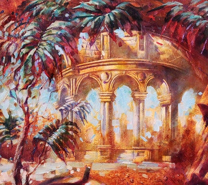 Oil painting Red morning by Alexander Dobrodiy with golden pavilion