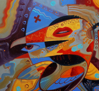 Vibrant Oil painting Colors of Intention by Sergiy Voichenko with stylized face