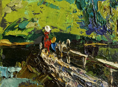 Oil painting On the spring river by Oleksiy Ivanyuk vibrant landscape