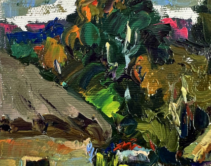 Vibrant impressionist oil painting by Oksana Ivanyuk of rural everyday life