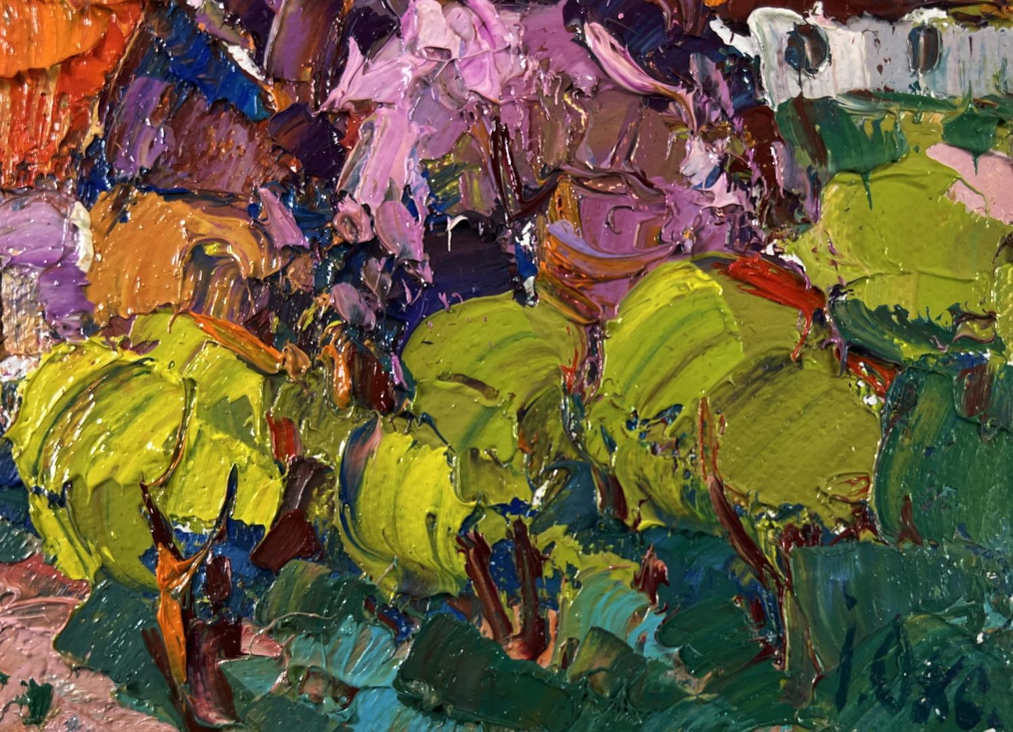 Vibrant impressionist oil painting Time stops in the green light by Oksana Ivanyuk