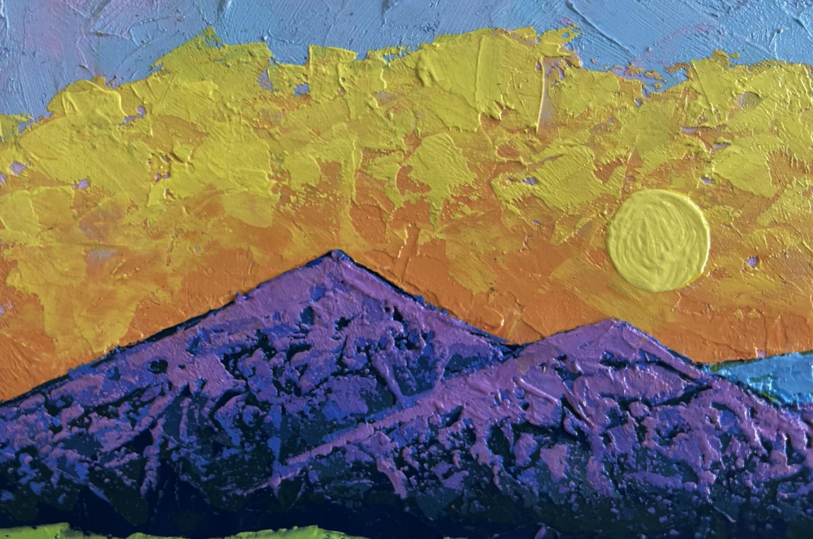 Vibrant oil painting Sunset in the mountains by V. Zadorozhnya