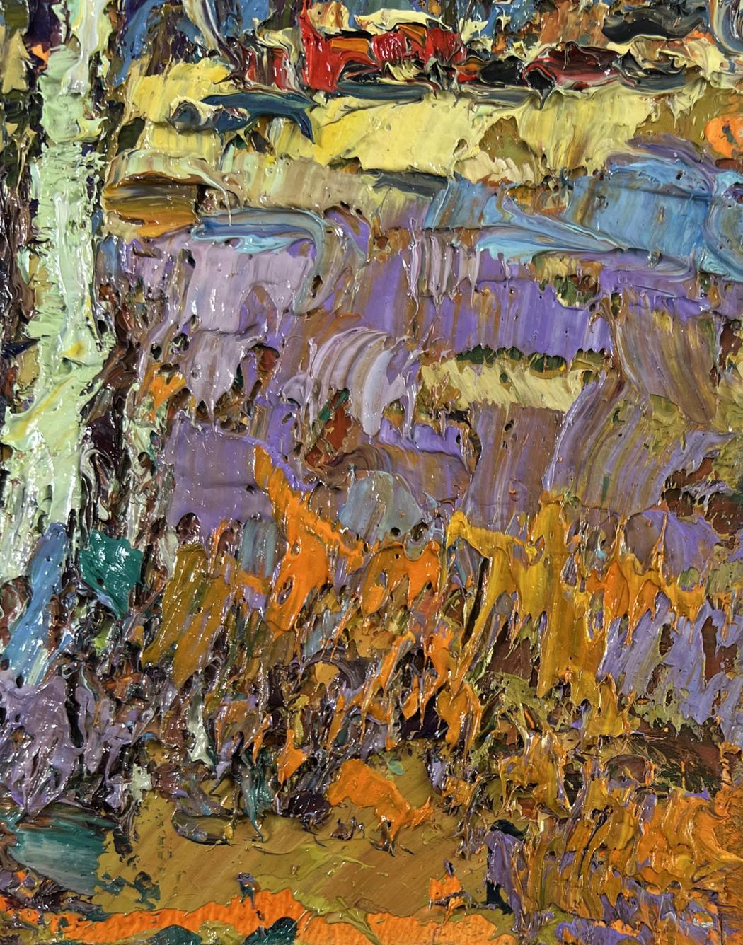Vibrant oil painting Young aspens listen to silence by Oksana Ivanyuk