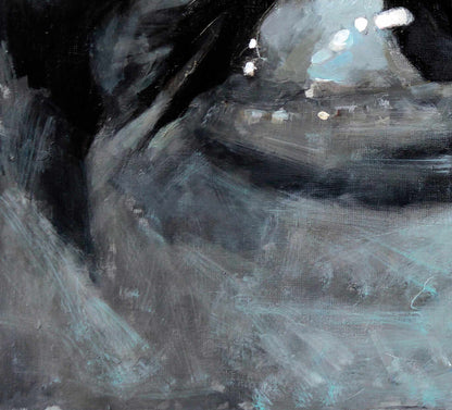 Abstract oil painting Ilon Ed Potapenkov with black, gray, teal textured brushstrokes