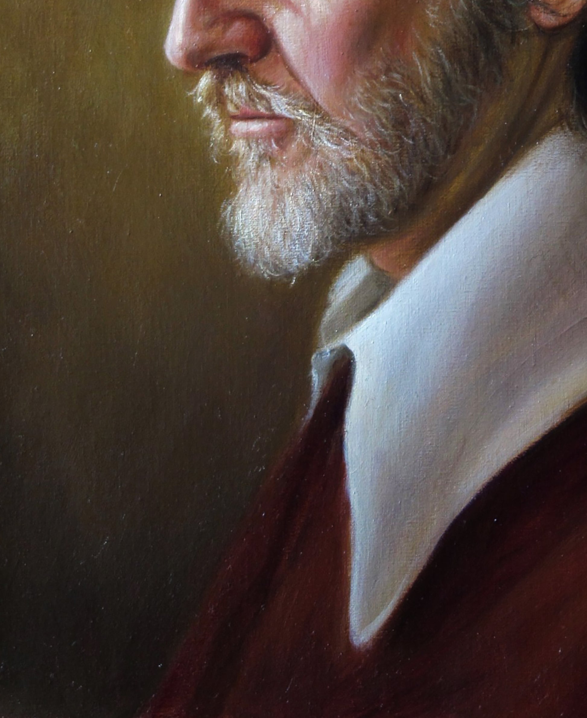 Oil painting Sight Valeriy Bulat portrait of man in white ruffled collar and dark red garment