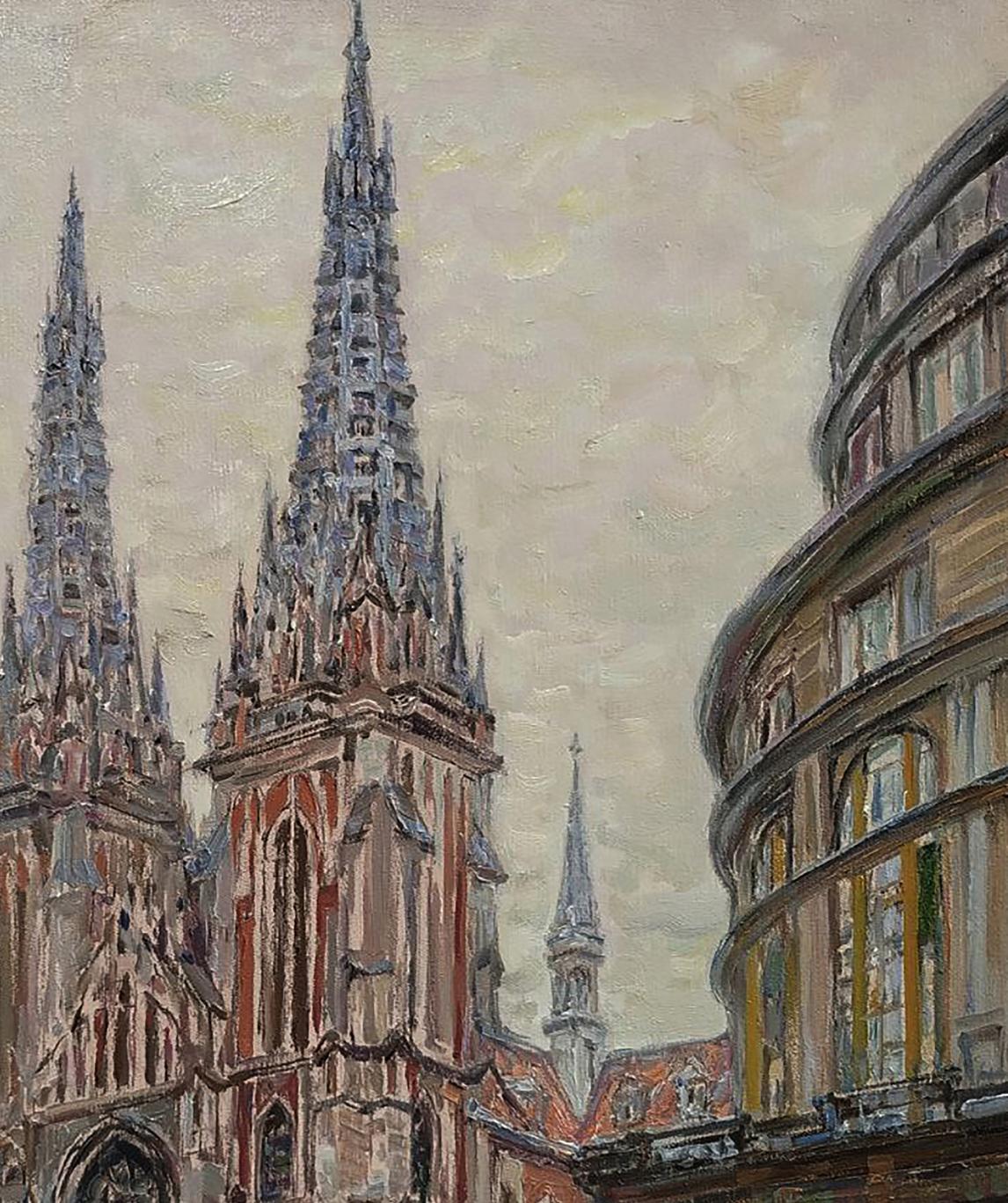 Oil painting of Church of St. Nicholas by Leonid Pavlenko, gothic cathedral