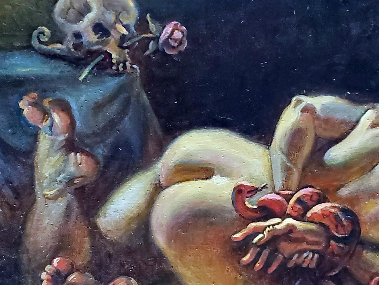 Dark textured oil painting of reclining nude by Daniil Litvinov