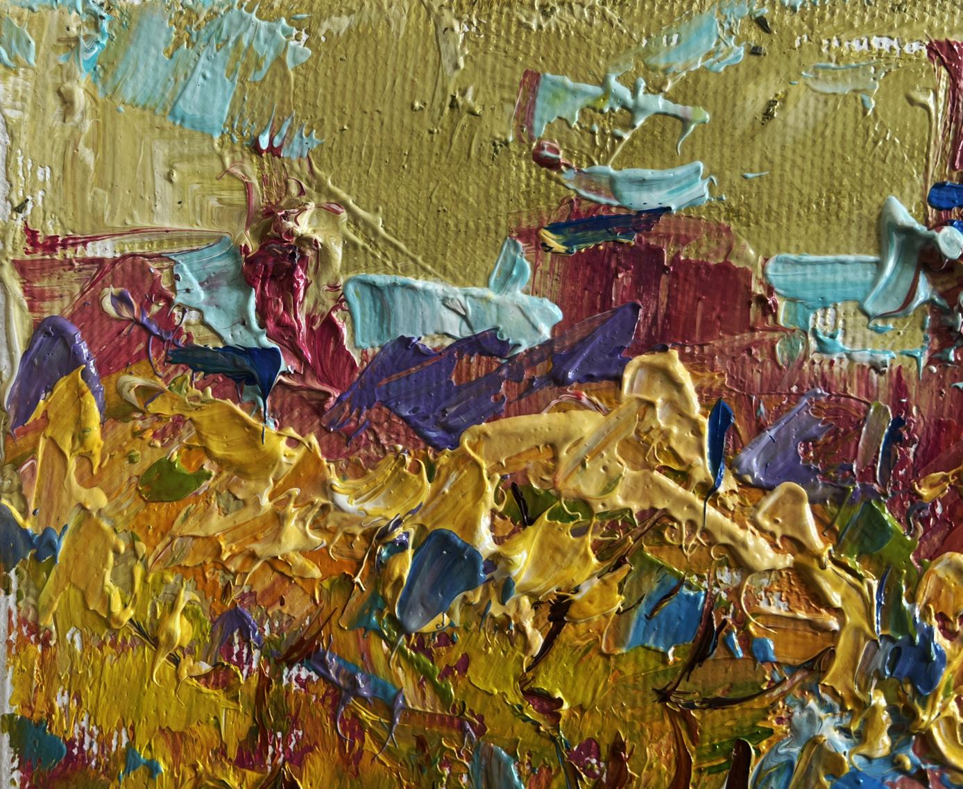 Vibrant oil painting Autumn city alley by Oleksiy Ivanyuk with textured gold hues
