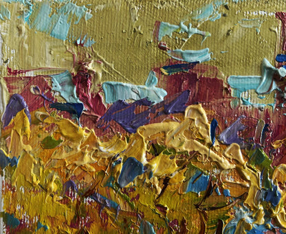 Vibrant oil painting Autumn city alley by Oleksiy Ivanyuk with textured gold hues