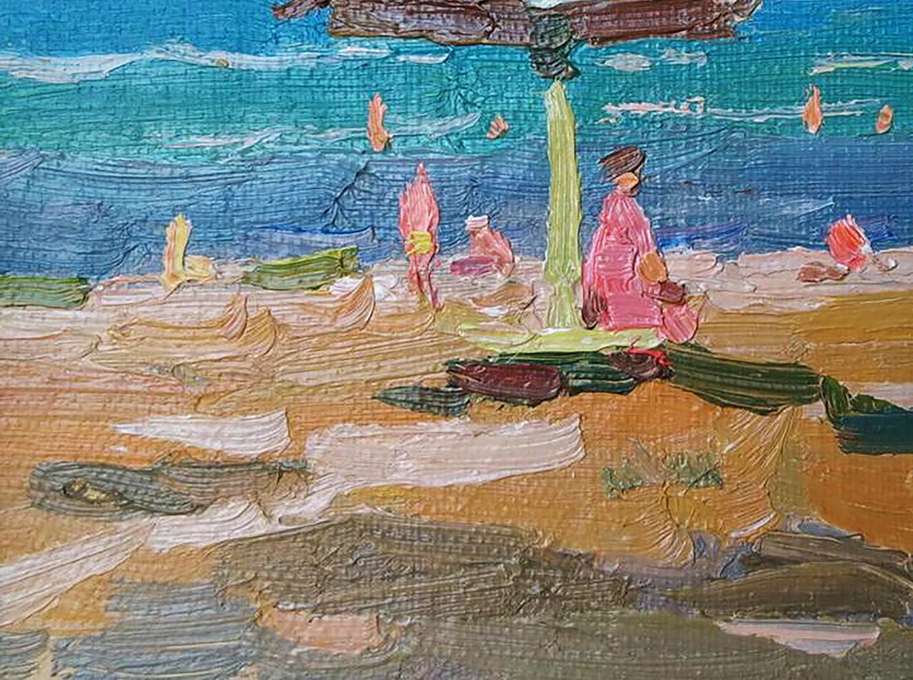 Vibrant impressionist oil painting of hot summer beach by Yury Konovalov