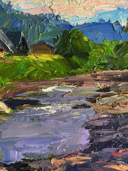 Vibrant impressionist oil painting Near a mountain stream by Boris Serdyuk