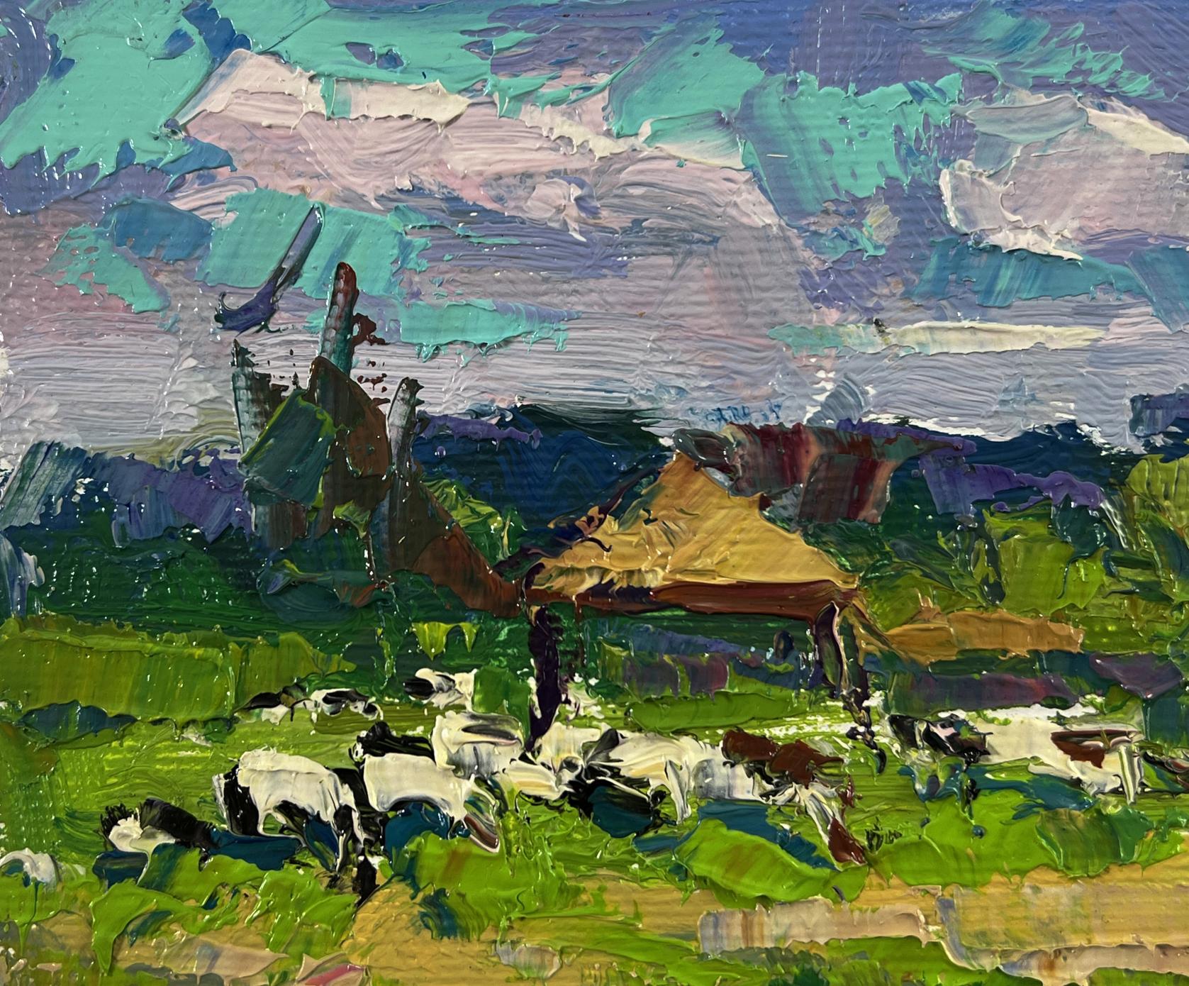 Vibrant impressionist oil painting by Oksana Ivanyuk: cows by summer river