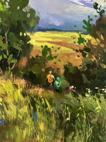 Vibrant impressionist oil painting A walk through cloudy nature by Yuriy Suprunchuk