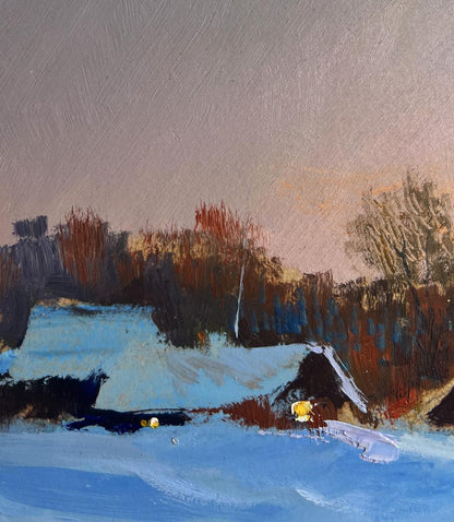Oil painting A quiet evening in the snowy glow by Yuriy Suprunchuk