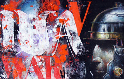 Oil painting of Warrior Alexander Dobrodiy in reflective helmet with gold accents