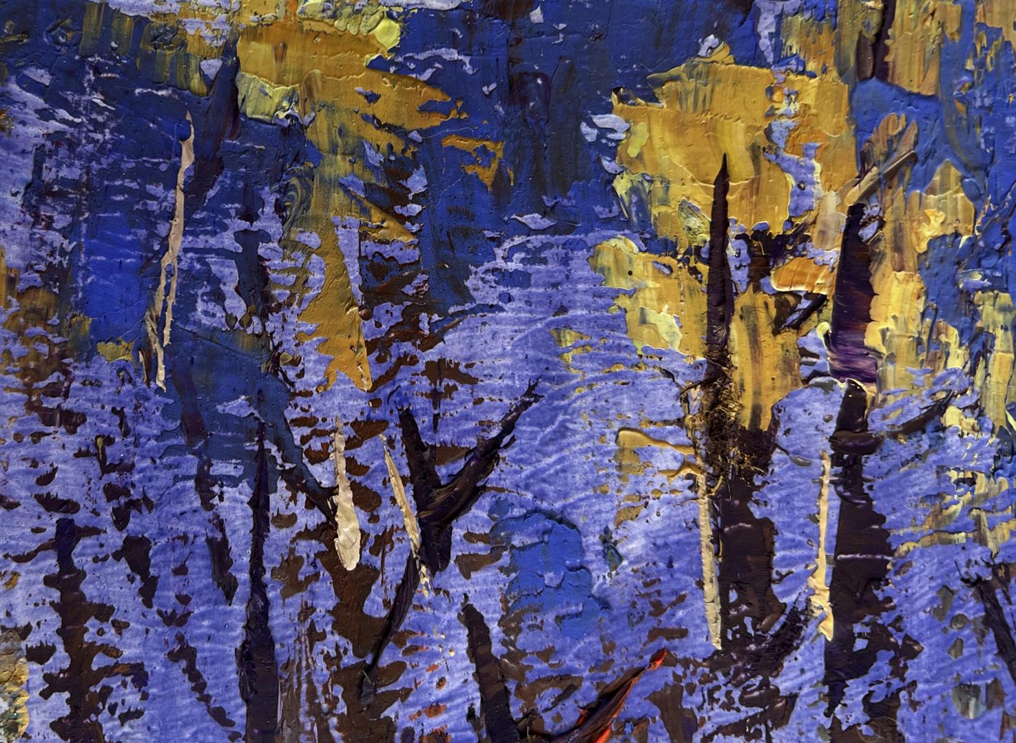 Abstract expressionist oil painting Home on a winter evening by Oleksiy Ivanyuk