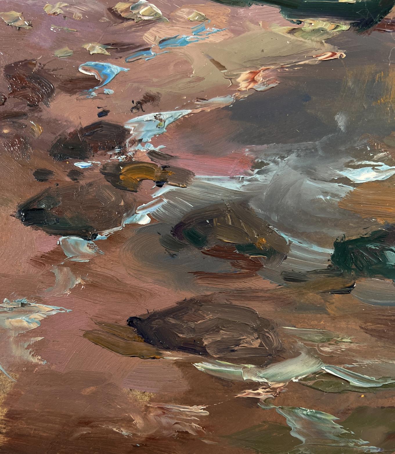 Abstract oil painting of seashore with boat by Yuriy Suprunchuk