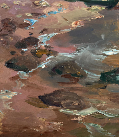 Abstract oil painting of seashore with boat by Yuriy Suprunchuk