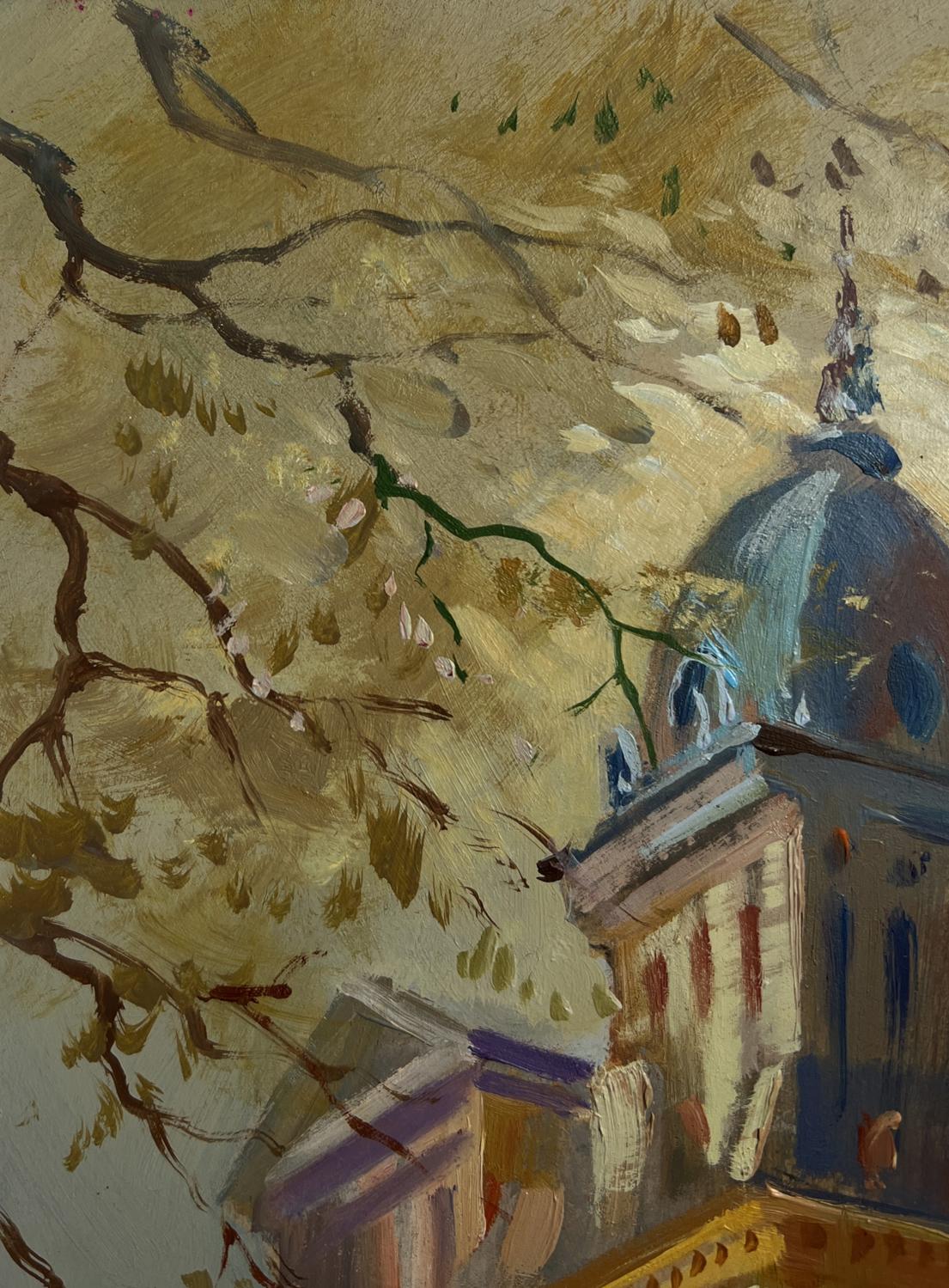 Oil painting of blue-domed building by river, Yuriy Suprunchuk