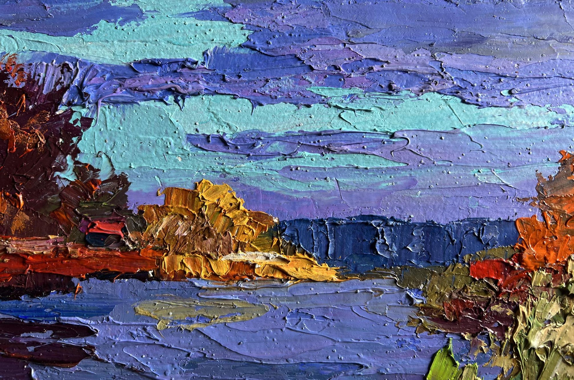 Vibrant impressionist oil painting Evening on the river by Boris Serdyuk
