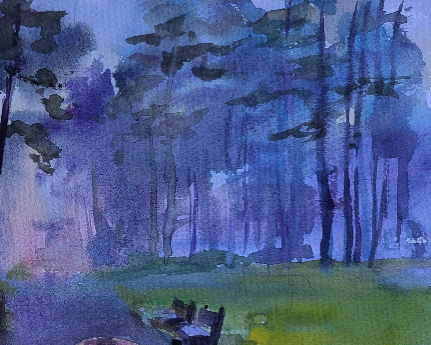 Watercolor forest painting Morning after rain by Boris Serdyuk