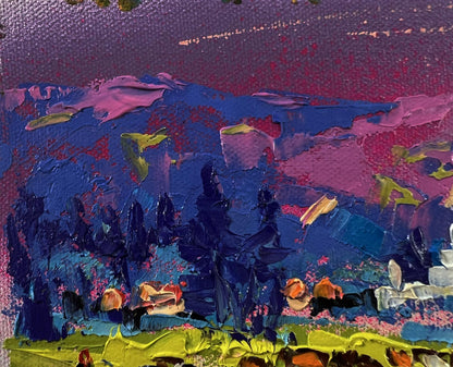 Vibrant Blue nature night oil painting by Oleksiy Ivanyuk with impasto strokes