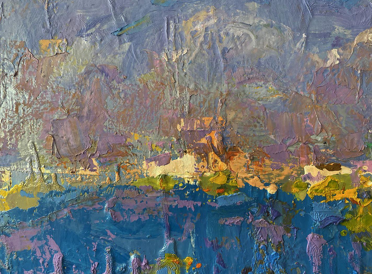 Abstract oil painting The sun is setting by Oleksiy Ivanyuk in blues and yellows