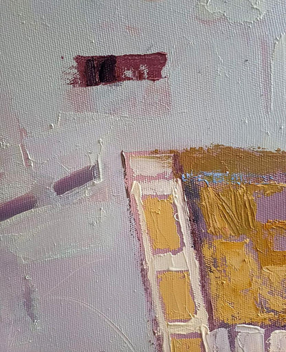 Oil painting Subtle Connections by Tatyana Shulyak, maroon ochre brushstrokes