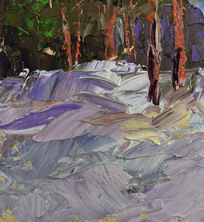 Oil painting of winter road through quiet forests by Boris Serdyuk