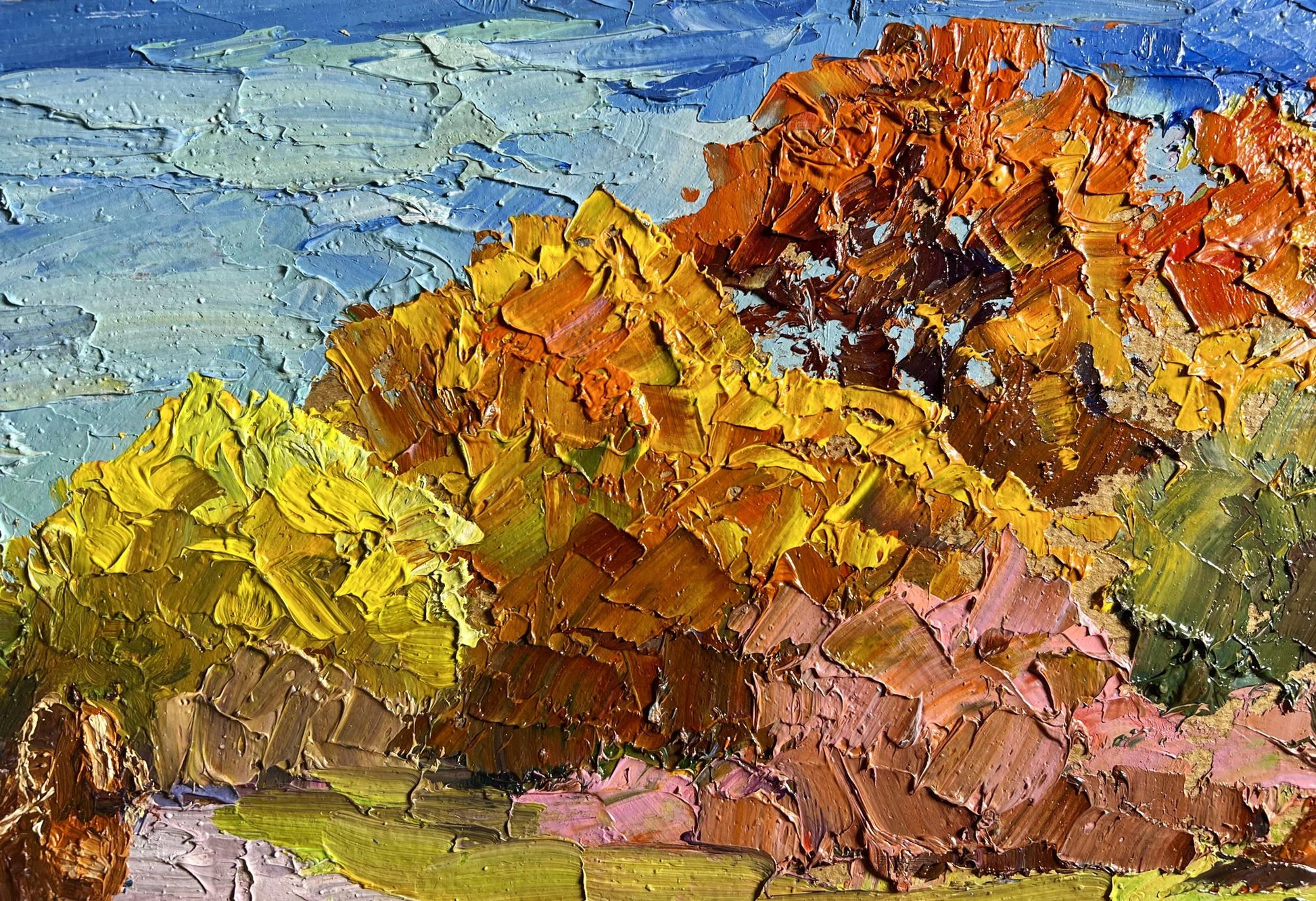 Oil painting Golden Autumn by Boris Serdyuk, vibrant impressionist landscape
