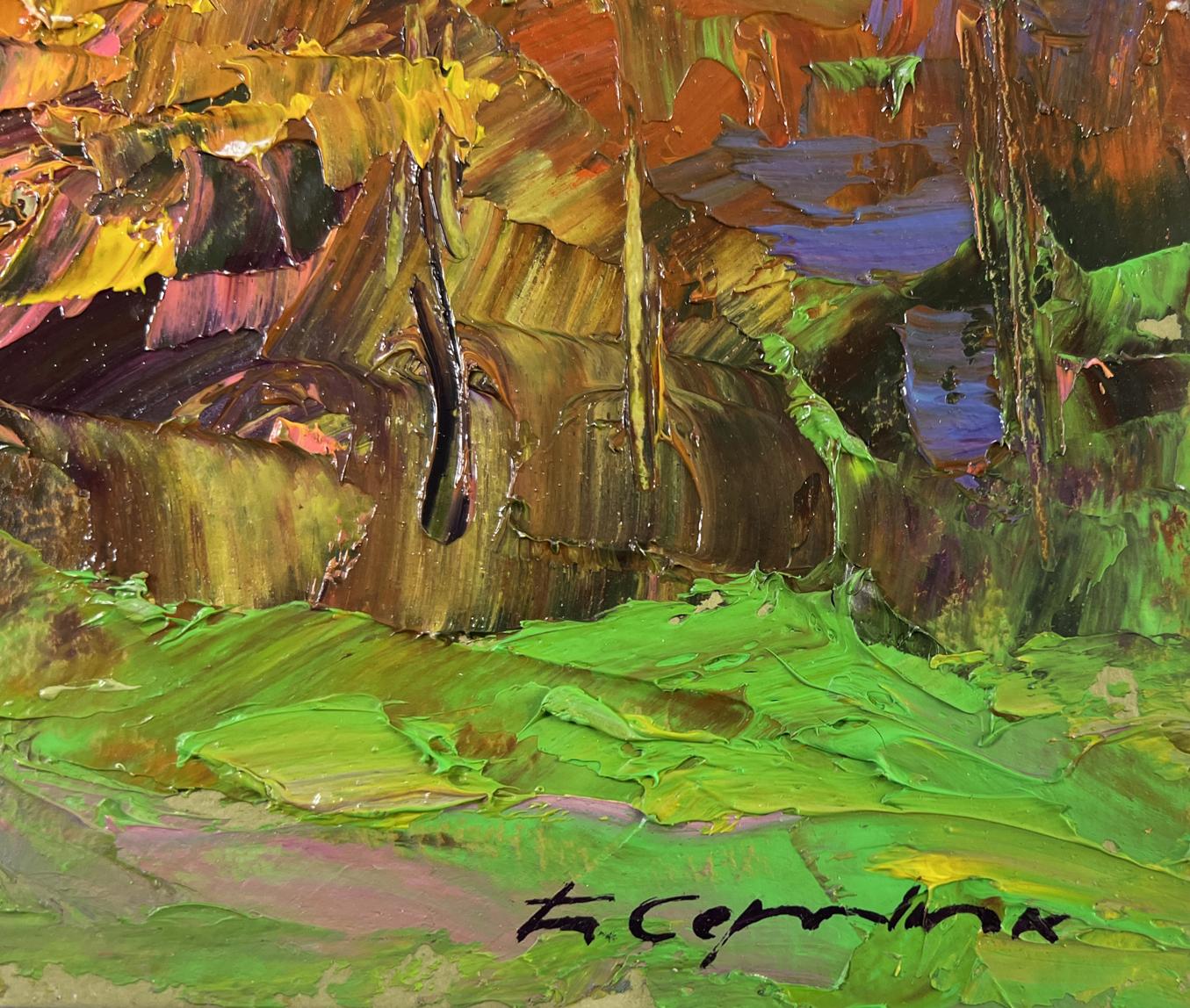 Oil painting Autumn sparkles with gold by Boris Serdyuk impressionist landscape