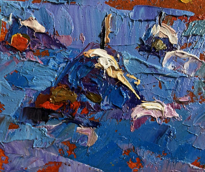 Oleksiy Ivanyuk Frosty day in the field oil painting with impasto blue purple orange strokes
