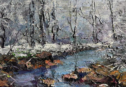 Oil painting Magical Winter by Boris Serdyuk: wintry forest with stream