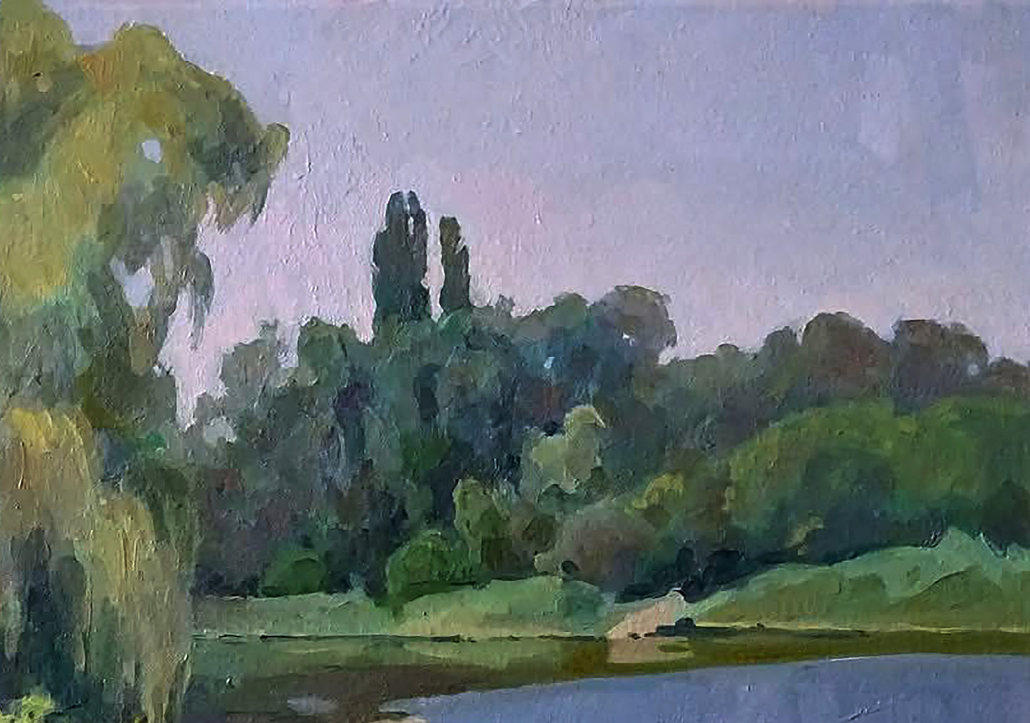 Serene impressionist oil painting Near the summer river by Anastasia Yaroshevich
