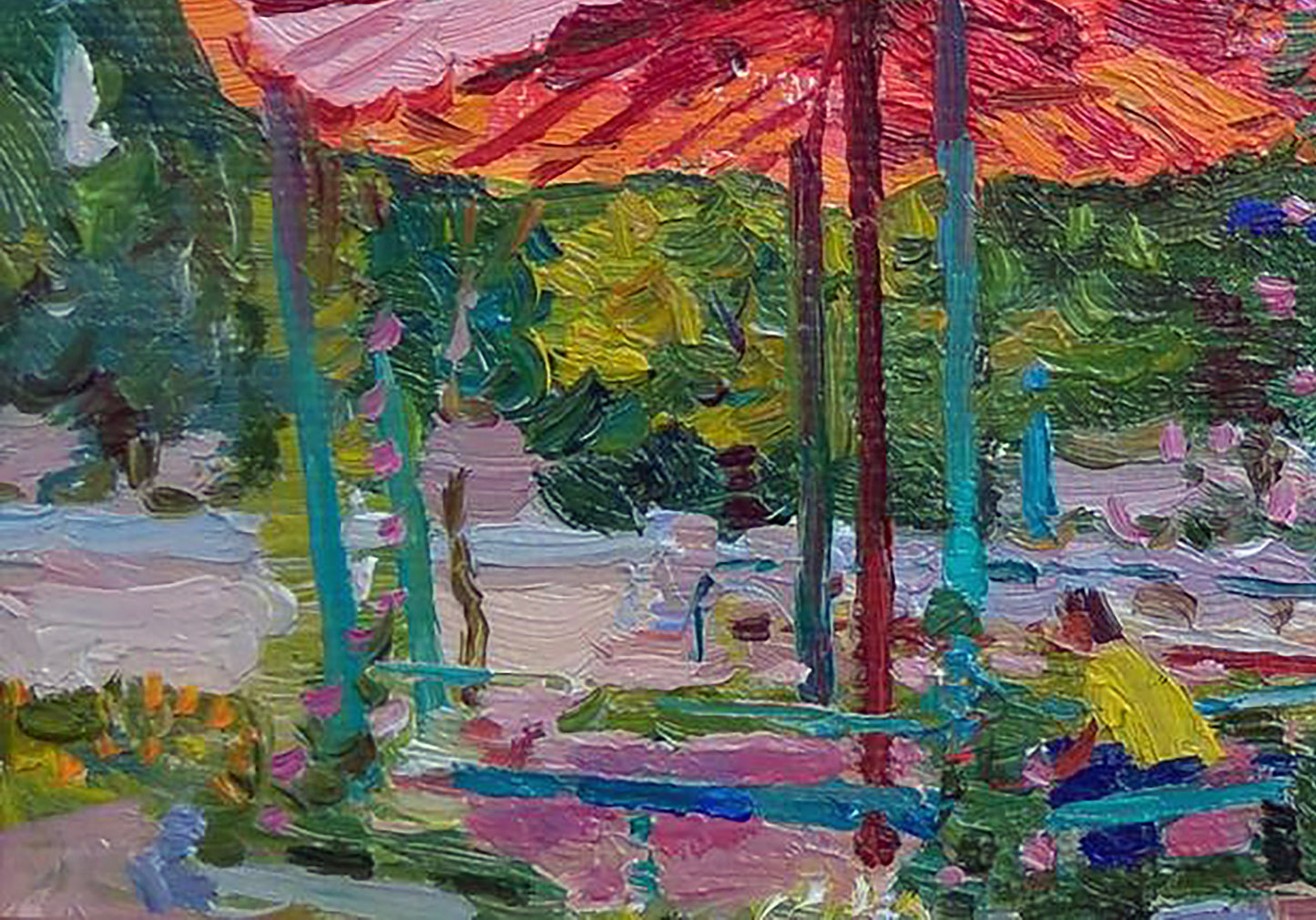 Vibrant impressionist oil painting of sunlit Gazebo by Yury Konovalov