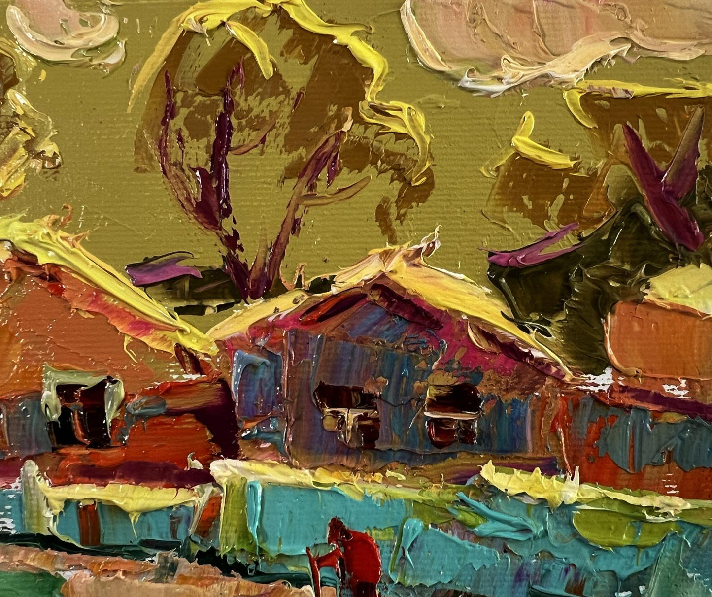 Oil painting of warm village evening by Oleksiy Ivanyuk