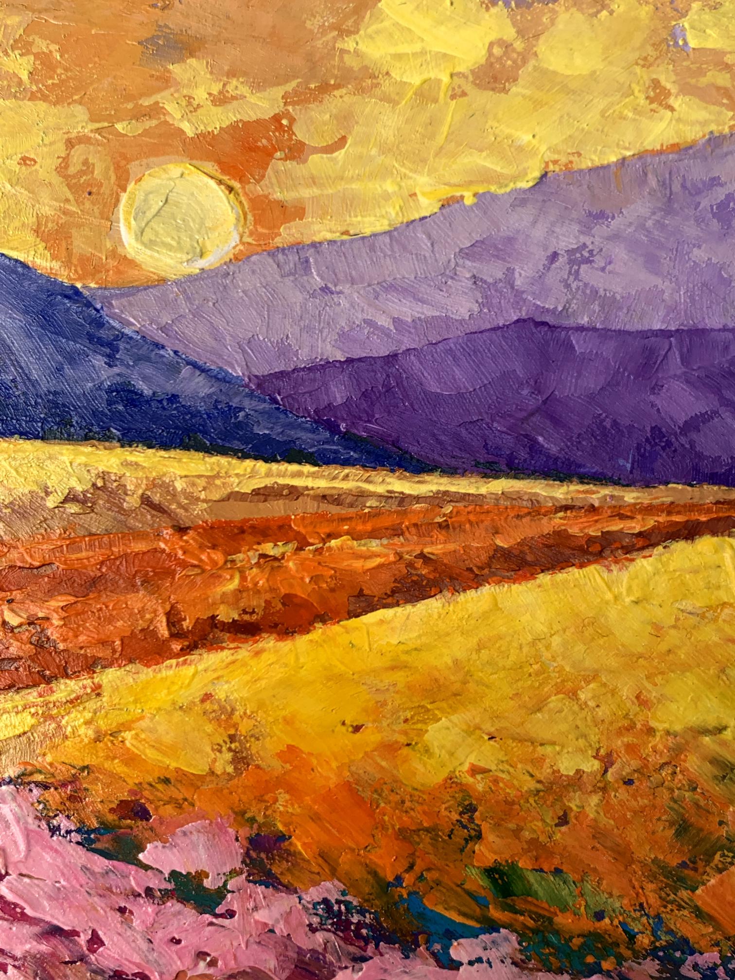 Vibrant oil painting Sun over the mountains by V. Zadorozhnya sunset landscape