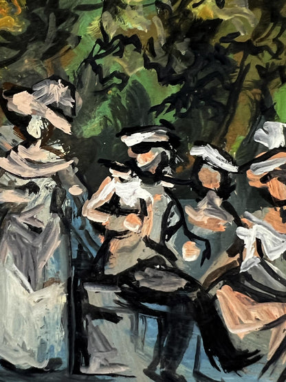 Oil painting of soldiers gathering in park by Alexander Litvinov