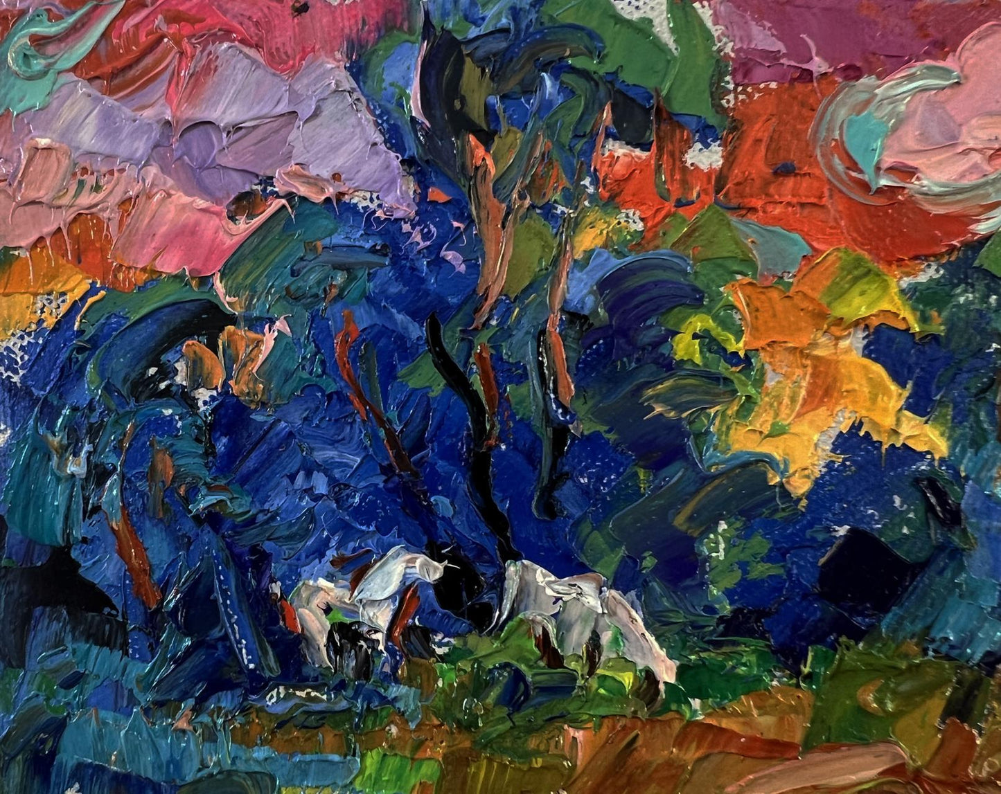 Vibrant Evening Nature oil painting by Oleksiy Ivanyuk with impasto strokes