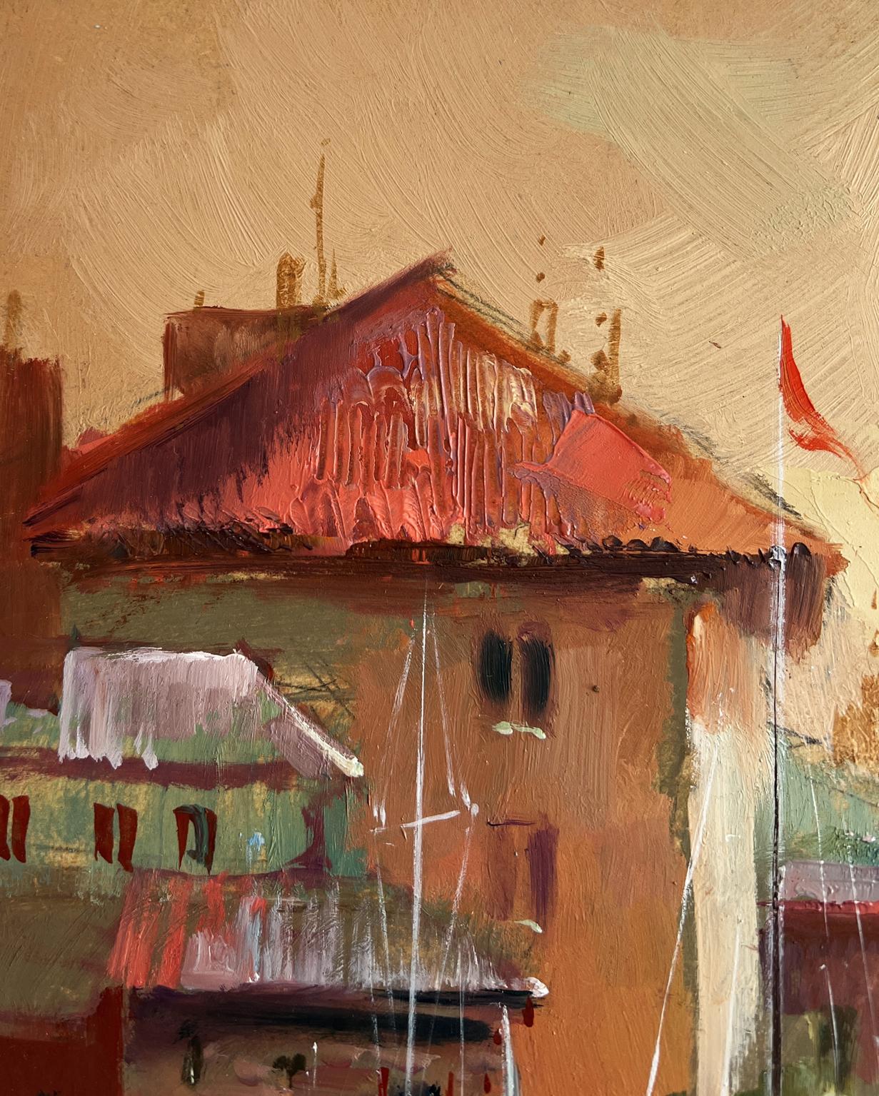 Oil painting of Venice port at sunset by Yuriy Suprunchuk