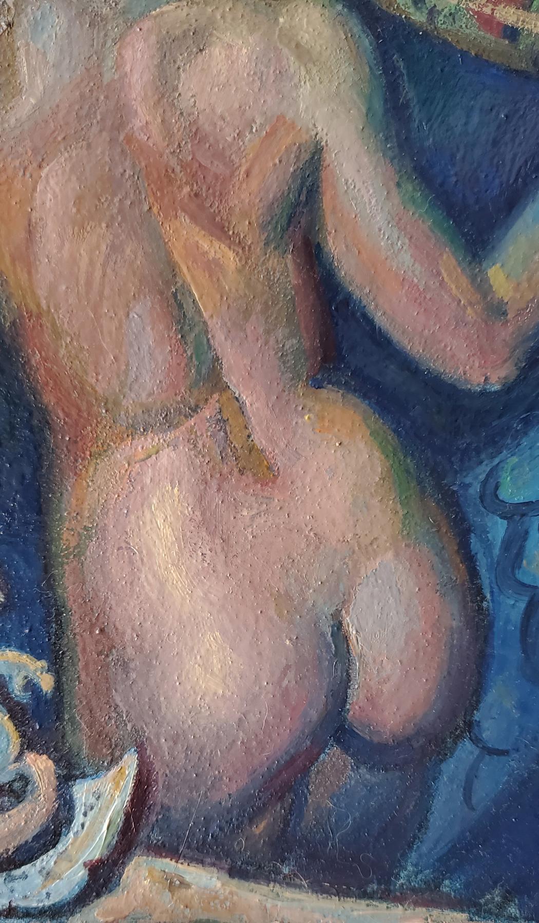 Oil painting Visions of the Creature by Daniil Litvinov, nude figure in peach tones