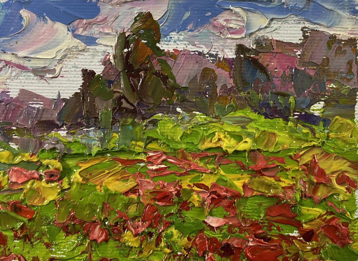 Vibrant Oleksiy Ivanyuk oil painting In the Poppy Fields impressionist landscape