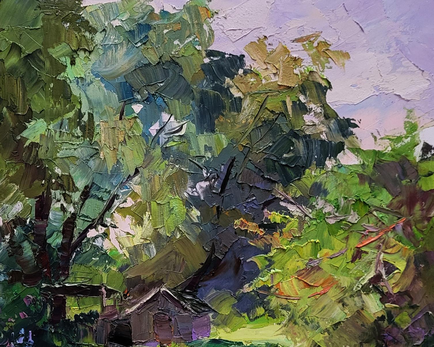 Oil painting Green leaves of spring by Boris Serdyuk, lush textured tree