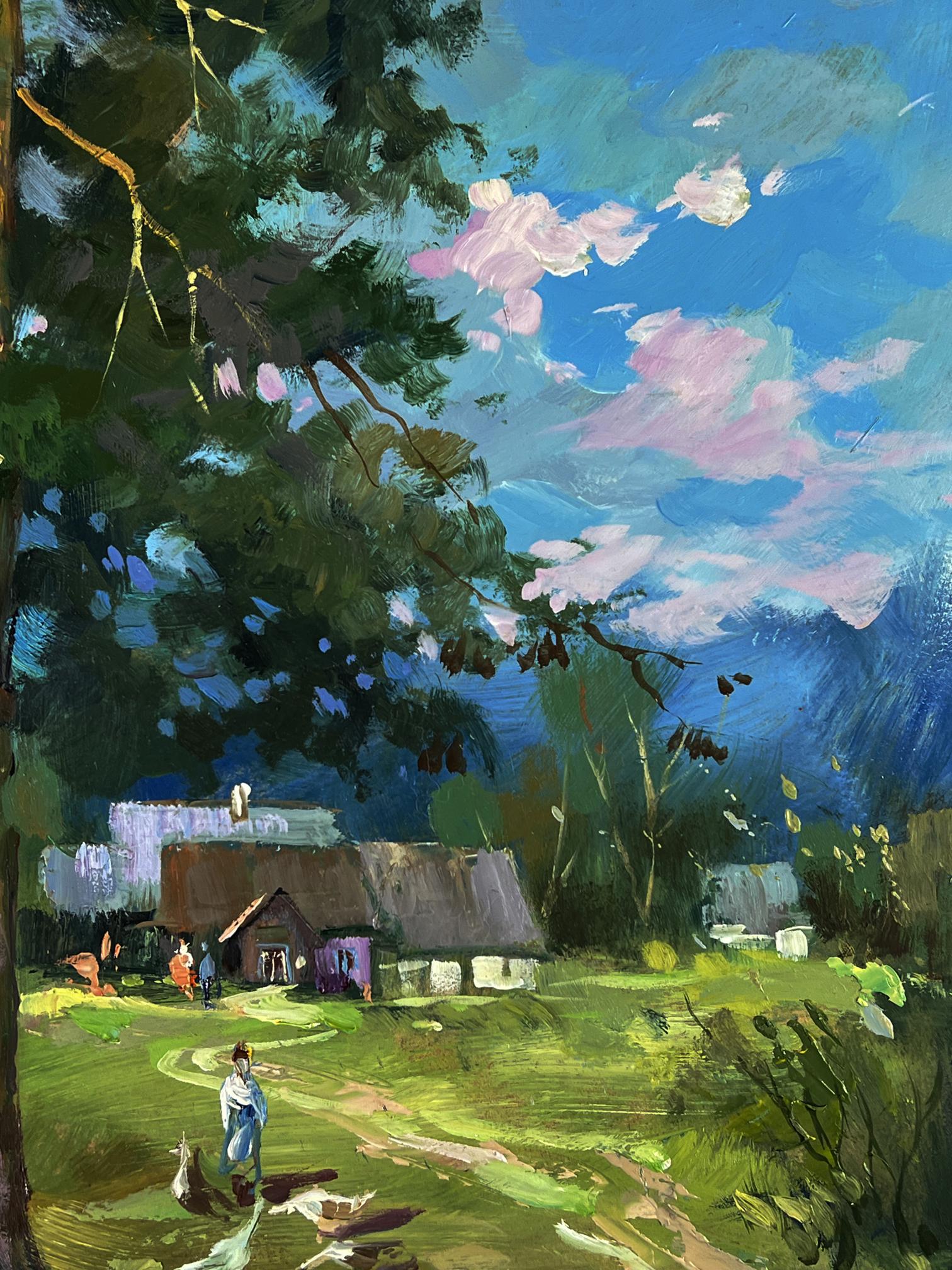 Vibrant impressionist oil painting of swamps near Yuriy Suprunchuk village cottage