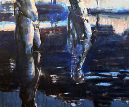 Abstract nude figures in blues and whites by Oil painting Garden Ed Potapenkov