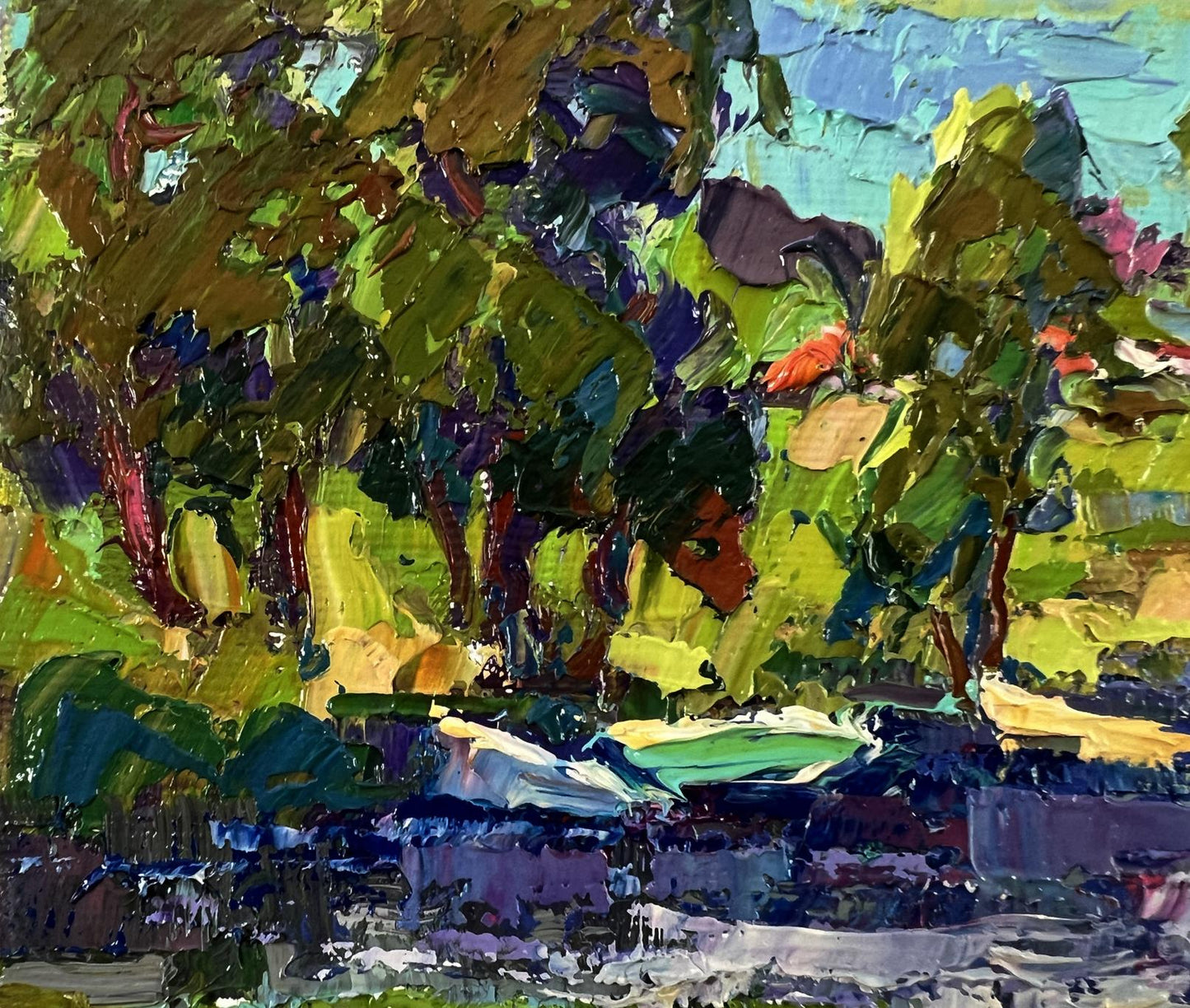 Vibrant impressionist oil painting Near the river by Oksana Ivanyuk