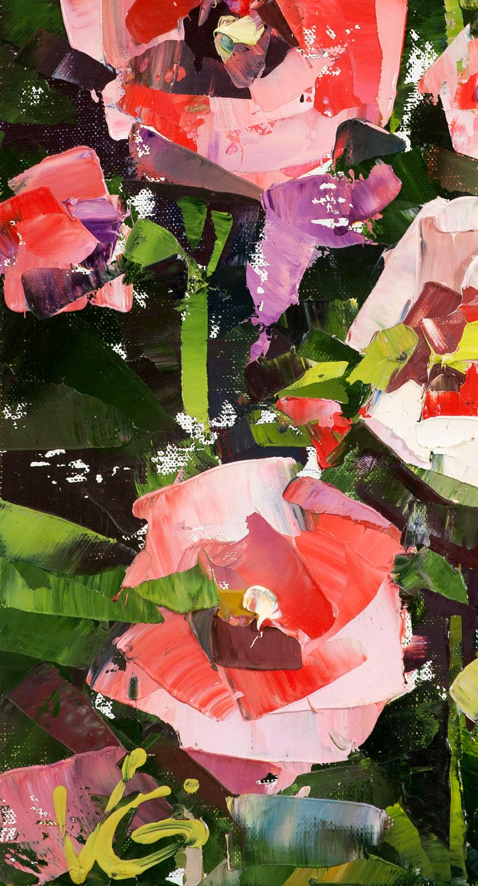 Vibrant oil painting of red roses by Volodymyr Gluhomanyuk